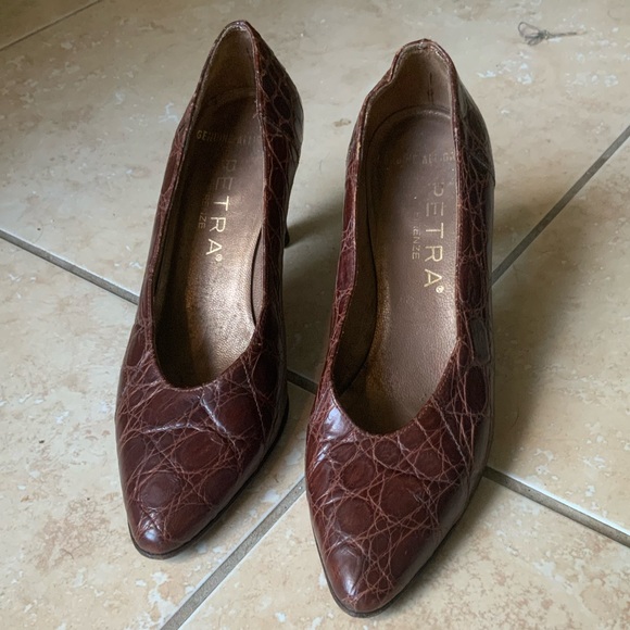 ‼️OFFERS Vintage Genuine Alligator Skin Heels Petra Italy 4.5 HTF Burgundy - Picture 3 of 16
